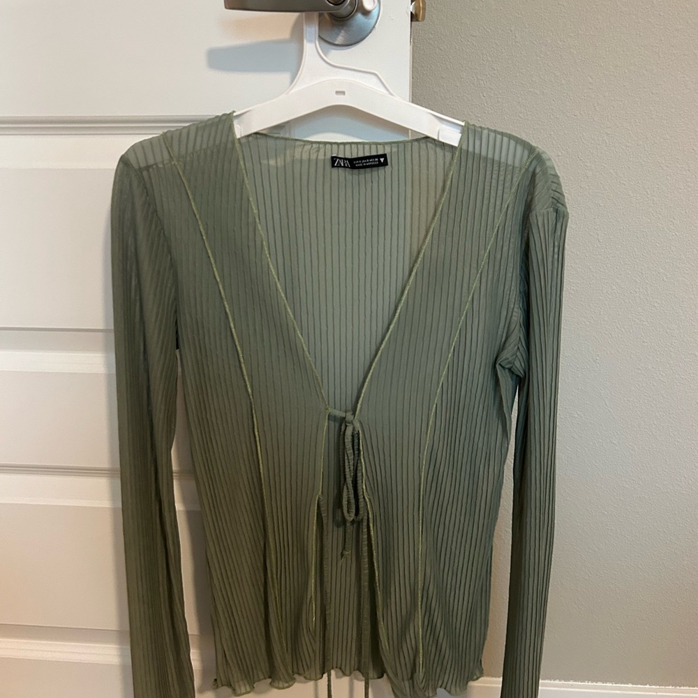 Zara Sage Green Ribbed Blouse